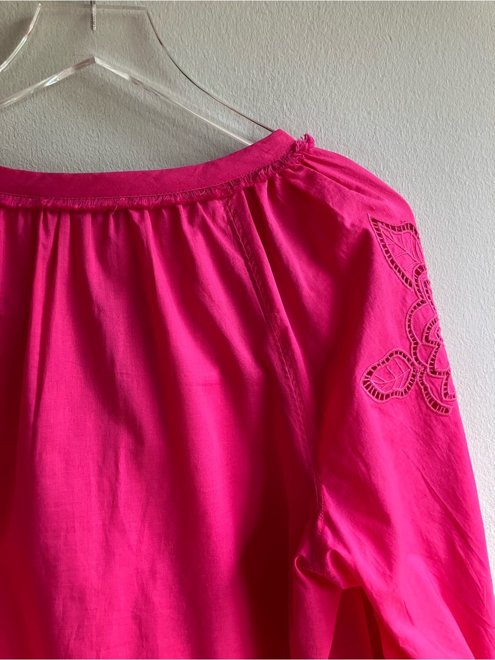 Trina Turk Ojai Lace Embroidered Top Size M Hot Pink 100% Cotton Peasant Blouse - Picture 7 of 13